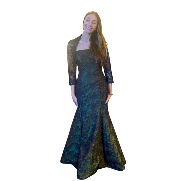 90’s Patricia Rhodes Silk Lace Green Black Strapless...